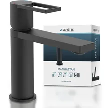 Schütte Waschtischarmatur MANHATTAN Wasserhahn Bad mit Ablaufgarnitur, Pop Up Abflussstopfen, Mischbatterie Waschbecken, Schwarz