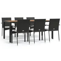 VidaXL 7-tlg. Garten-Essgruppe mit Kissen Schwarz Poly Rattan