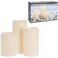 Outdoor LED Kerzen Set 3tlg Elfenbein Fernbedienung Timer Außen H15/20/25cm