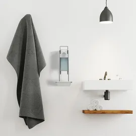 Relaxdays Eurospender 500 ml, Tropfschale, Armhebel, für Desinfektionsmittel & Seife, Aluspender Wandbefestigung, silber,