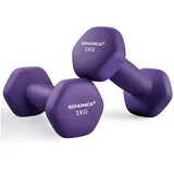 SONGMICS Kurzhantel Hanteln, (2er Set Neopren-Beschichtung, Hantelset, Kurzhanteln, Hexagon), 1KG-2KG-3KG-4KG-5KG Krafttraining, Workout, Fitnesstraining lila 2 x 1 kg