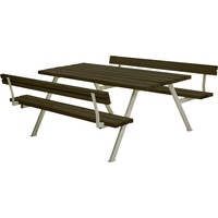 PLUS Picknicktisch Alpha Stahl-Holz 177 x 185 x 76 cm schwarz mit 2 Rückenlehnen