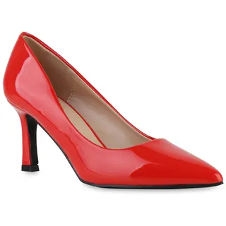 Stiefelparadies Damen Spitze Pumps in Rot Lack