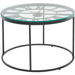 KADIMA DESIGN Couchtisch GESSO mit Uhr: Einscheibensicherheitsglas, pulverbeschichtetes Metallgestell, römische Uhr, handgefertigt.