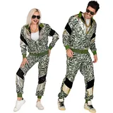 W WIDMANN MILANO Party Fashion - Kostüm 80er-Jahre Trainingsanzug Dollar, leuchtet unter UV-Licht, Jacke und Hose, Geldscheine, Jogginganzug, Retro-Style, Bad Taste Party, Karneval