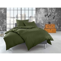 Bettwaesche-mit-Stil warme Fein Flanell Winter Bettwäsche dunkelgrün (Oliv) Uni/einfarbig 240x220 + 2X 80x80 cm - 100% Baumwolle