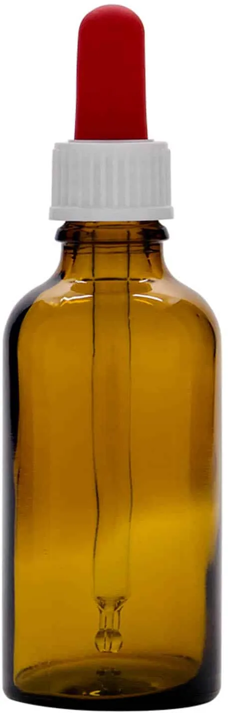 Flacon compte-gouttes médical 50 ml, verre, brun-rouge, bouchage: DIN 18