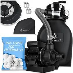 KESSER® Sandfilter Sandfilteranlage + 700g Filterbälle ersetzen 25kg Filtersand- Poolfilter 10 m3/h Filteranlage Filterkessel für Pool Schwimmbecken 4-Wege Ventil , einfache Steuerung