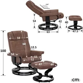 MCombo Relaxsessel 9019 Mikrofaser 132,5 x 100 x 100 cm Braun mit Hocker