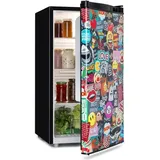 Klarstein Cool Vibe Kühlschrank, Volumen: 90 Liter, VividArt Concept: Tür mit Manga-Comic-Design Print, Crisper Fach, Geräuschentwicklung: 42 dB, schwarz