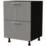 Feldmann-Wohnen Auszugsunterschrank Essen (D2A/60/1A, 2 Schubladen + Innenschublade, HETTICH InnoTech Atira, 1-St., moderne Optik, lackierte Fronten) 60x50x82cm schwarz - grau Hochglanz (ES-D2A/60/1A) grau|schwarz