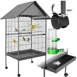tectake® Vogelkäfig, in Hammerschlagoptik, 2 Türen und geringer Gitterabstand, 85 x 60 x 168 cm