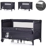 Chipolino Reisebett Relax 2 Ebenen, Vorderseite absenkbar, Seiteneingang, Tasche schwarz grau