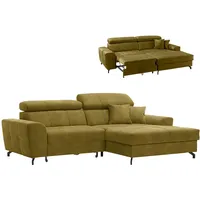Roller Ecksofa - okra - Samt - mit Liegefunktion - Recamiere rechts