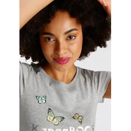 KangaROOS T-Shirt KANGAROOS, Damen, Gr. 32/34, grau (hellgrau, melange), Rippware, Obermaterial: 95% Baumwolle, 5% Viskose, bedruckt, körpernah hüftbedeckend, Rundhals, Shirts T-Shirt, Kurzarm, körpernahe Passform, aus Rippware