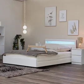 Home Deluxe LED Bett NUBE - Weiß, 140 x 200 cm - inkl. Matratze, Lattenrost und Schubladen I Polsterbett Design Bett inkl. Beleuchtung - Weiß