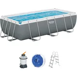 BESTWAY Power Steel Frame Pool Set 404 x 201 x 100 cm eckig grau inkl. Sandfilteranlage 56442