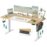 Songmics Schreibtisch Höhenverstellbarer elektrisch, USB-C-Anschluss (mit Stoff- Organizer), stufenlos verstellbar, Memory-Funktion mit 4 Höhen, 120/140/160/180 cm gelb 160 cm x 72 cm x 70 cm