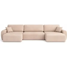 kaiser möbel Ecksofa mit Schlaffunktion und Bettkasten U-Form Ariel U XL, Veloursstoff Salvador, Beige - Beige
