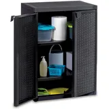 Faroom Gartenschrank in Rattan-Optik, Geräteschrank, Beistellschrank, Balkonschrank, Terrassenschrank, Aufbewahrungsbehälter für Garten, 65 x 45 x 88 cm Schwarz