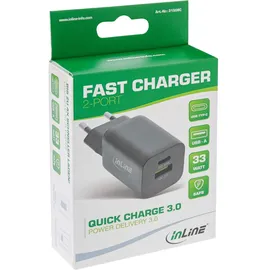 InLine Power Delivery + Quick Charge USB Netzteil, 33W, USB-A + USB-C, schwarz