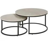 Homcom Couchtisch 2er-Set mit Metallgestell Stapelbar für Wohnzimmer Grau