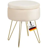 Albatros International Albatros Hocker mit Stauraum Cannes Sitzhocker mit Stauraum, Modernes Design, Edler Samt-Bezug Sitztruhe Sitzbank mit Stauraum optimal als Fußhocker Hocker Schminktisch, Beige