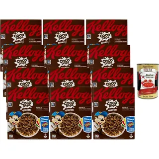 Coco Pops Risetti Schoko-Frühstückscerealien Puffreis 12x330g Vorratspack knusprige Kakaocerealien mit Vitaminen und Eisen + Italian Gourmet polpa