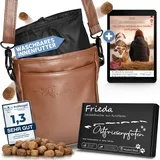 Ostfriesenpfoten® Leckerlibeutel 'Frieda' für Hunde aus hochwertigem Kunstleder - Dunkelbraun Größe M - Futterbeutel mit EasyOpen Einhandmagnetverschluss - Gassitasche für Hunde-Leckerli