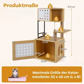 Costway Kratzbaum mit Katzenklo Schrank, für Katzentoilette, Katzenkratzbaum mit Futterstation, Sisalpfosten, Kratzmatten & Eingang, Katzenhaus Holz, Futterstation,Sisalpfosten&Kratzma... Naturbelassen