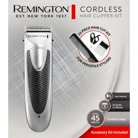 Remington HC4110 Friseurset Haarschneidemaschine Edelstahlklingen, 8 Kammaufsätze von 3-30 mm + Aufbewahrungstasche,Friseurumhang & weiteres Zubehör,Netz-/Akkubetrieb,LED Anzeige) Haarschneider