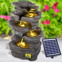 Solar Gartenbrunnen Brunnen Zierbrunnen Zimmerbrunnen Springbrunnen Brunnen mit LED-Licht und Li-Ion-Akku Wasserfall Wasserspiel (Solar-Gartenbrunnen KÖNIGS-FELS mit Led-licht)