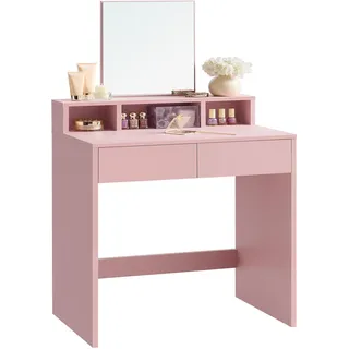 VASAGLE Schminktisch mit Spiegel, und 2 Schubladen, pastellrosa
