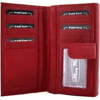 XXL- Geldbörse Portemonnaie 16 Kartenfächer Echt Leder Damen Rot Geldbeutel RFID