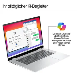 HP ENVY x360 16-ac0377ng OLED, Convertible, mit 16 Zoll Display Touchscreen, Intel® CoreTM Ultra 7 155U Prozessor, GB RAM, 1 TB SSD, Onboard Graphics, Gletschersilber, Windows 11 Home (64 Bit)