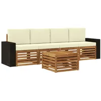 vidaXL Gartenlounge-Set 5-tlg. Natur/Creme Akazie