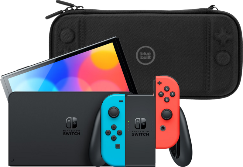 Preisvergleich Produktbild Nintendo Switch OLED Blau/Rot + BlueBuilt Schutzhülle