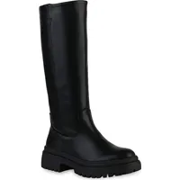 VAN HILL Damen Leicht Gefütterte Plateaustiefel Stiefel Profil-Sohle Schuhe 839531 - 37 - schwarz