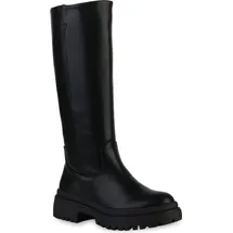 VAN HILL Damen Leicht Gefütterte Plateaustiefel Stiefel Profil-Sohle Schuhe 839531 - 37 - schwarz