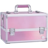 Kosmetikkoffer Groß Schminkkoffer Leer Make up Koffer Alu Beauty Case mit Schultergurt Friseurkoffer Nagelkoffer Multikkoffer, Rosa