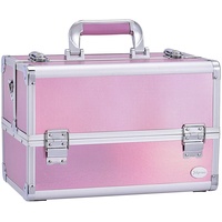 Kosmetikkoffer Groß Schminkkoffer Leer Make up Koffer Alu Beauty Case mit Schultergurt Friseurkoffer Nagelkoffer Multikkoffer, Rosa