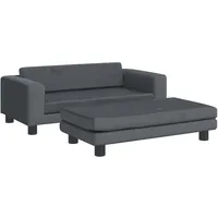 vidaXL Kindersofa mit Hocker, Couch für Kinder, Kindercouch mit runden Kanten, Kindersessel Minisofa Polstersofa Kindermöbel Sofa Kinderzimmer, Dunkelgrau Samt