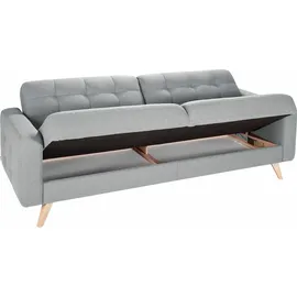 exxpo - sofa fashion 3-Sitzer EXXPO - SOFA FASHION "Nappa, Schlafsofa, bequem, zeitloses Design, L-Form", grau (hellgrau), B:222cm H:87cm T:78cm, Struktur ( 100% Polyester), Sofas, tolle Detailverarbeitung, mit Bettfunktion und Bettkasten