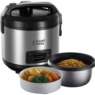 Russell Hobbs Reiskocher 1,2l inkl. Dampfgarer -Einsatz mit Aroma-Klappdeckel (Warmhaltefunktion, antihaftbeschichteter Gartopf, Reislöffel & Messbecher, Edelstahl) 27080-56