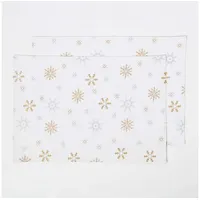 Homescapes - Tischset aus 100% Baumwolle, 2er-Set, weiß mit Schneeflocken-Muster,