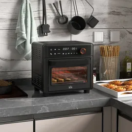 Homcom Minibackofen mit Umluft 13L Mini Ofen mit Backblech, Grillrost und Krümelblech, 40 °C-220 °C Heißluftfritteuse mit 12 Programmen, Frittierkorb, 12h