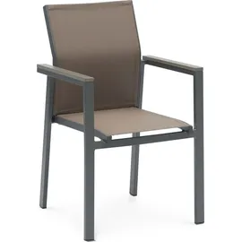 Idimex Gartenmöbel Set mit 1 Tisch und 6 Stühlen aus Alu und WPC in grau/braun, Esstisch Set in Holzoptik, Stühle mit Netz witterungsbeständig b... - Grau