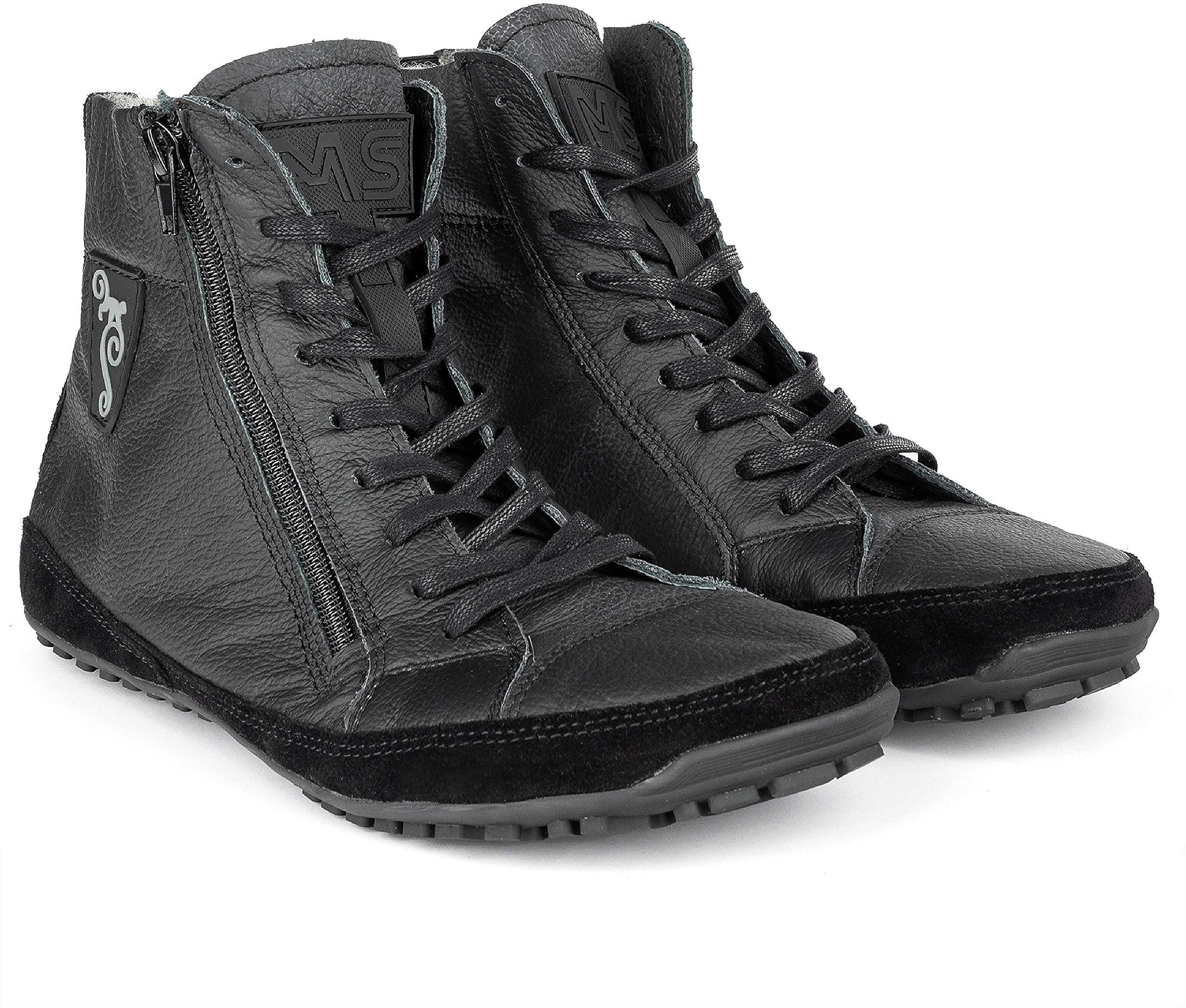 Magical Shoes gefütterte Barfußschuhe für Herren, Schnürstiefel Männer, Stiefel Winter, minimalistische Halbstiefe, Winterschuhe aus Leder, Lederschuhe, Gr. 46, Schwarz, Alaskan X