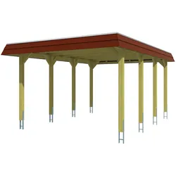 Skan Holz Walmdach Carport-396x589-rote Blende-nussbaum Holzcarport