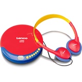 Lenco CD-Player für Kinder - tragbarer CD-Player - Discman - Kopfhörer mit Lautstärkenbegrenzung - liest CD-R/RW - integrierter Akku - mit Ladekabel - rot/blau